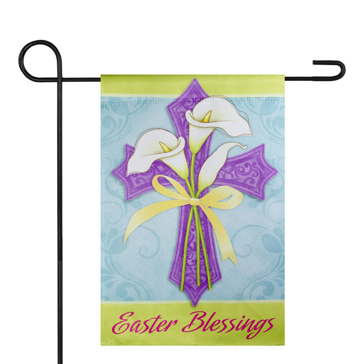 Easter Blessings Cross and Lilies Outdoor Garden Flag 12.5" x 18"