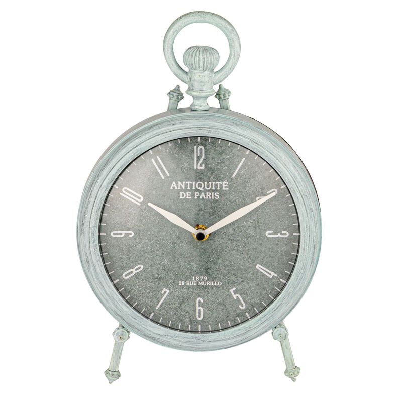 Antique Reproduction Pewter Mantel Clock in Soft Blue Finish image number 3