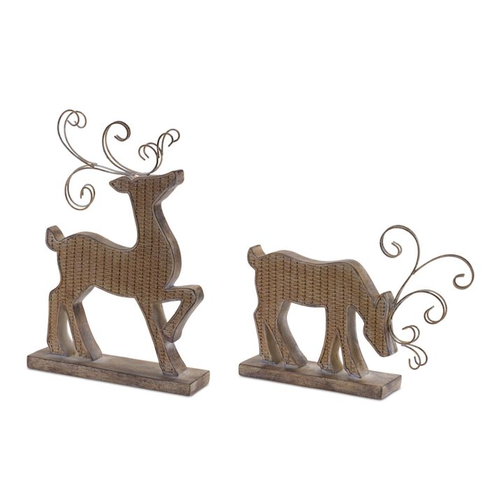 Set of 2 Wicker Deer Silhouette Figures for Rustic Holiday Table or Floor Display