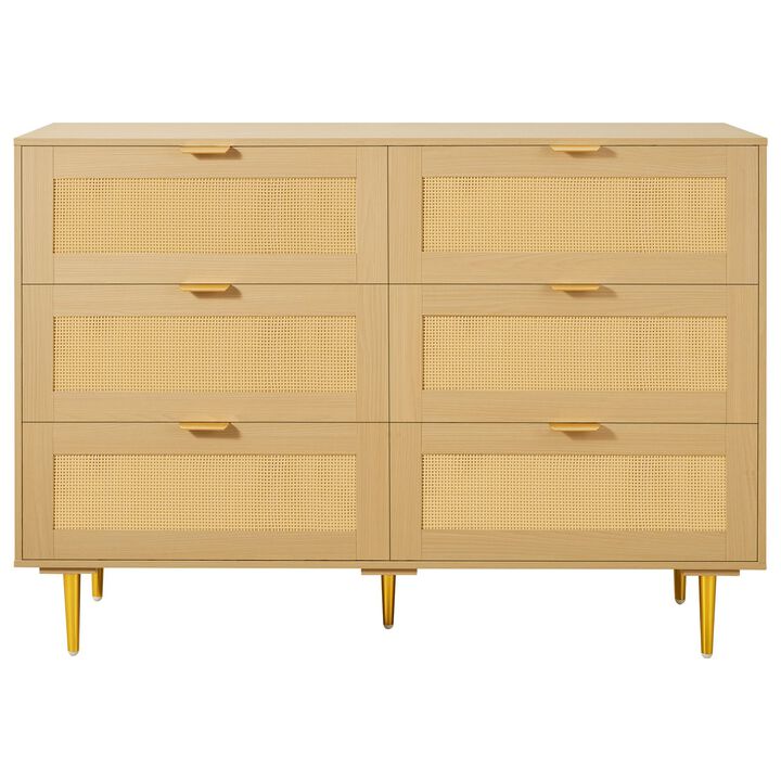6 Drawer Rattan Dresser for Bedroom Living Room Hallway Use