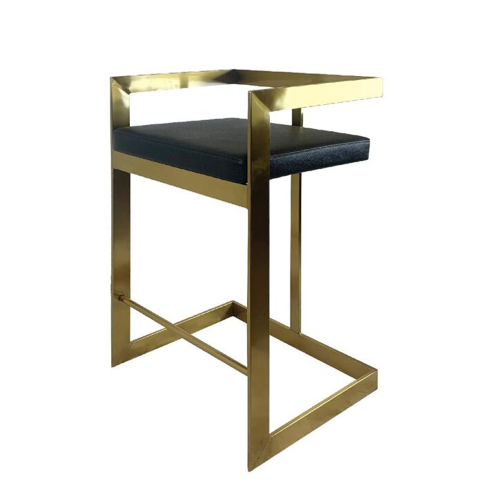 Hivvago 26 Inch Black and Gold Faux Leather and Stainless Steel Low Back Counter Height Bar Chair