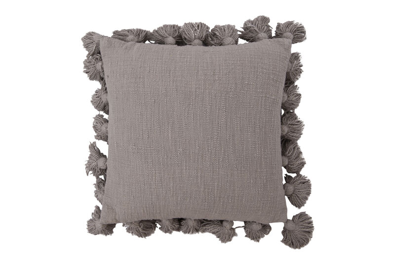 Woven Cotton Slub Pillow with Tassels, Grey image number 0