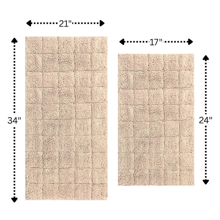 Knightsbridge Summer Tile 220 GSF Non Skid Back Bath Rug Set - 2- Piece - 17"x24" and 21"x34", Natural