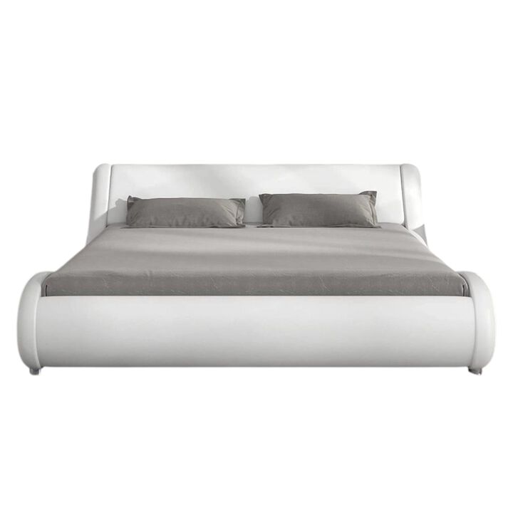 Hivvago Queen Modern White Faux Leather Upholstered Platform Bed Frame with Headboard