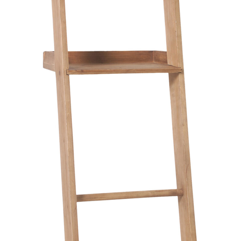 Ladder Shelf with Wooden Frame and Grain Details, Oak Brown-Benzara