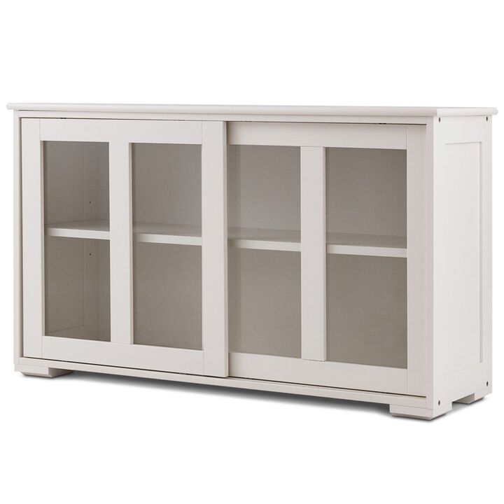 Hivvago Modern Cream White Wood Buffet Sideboard Cabinet with Glass Sliding Door