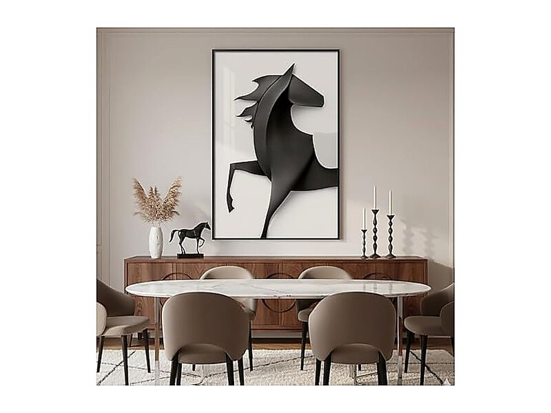 Large Framed Modern Black White Horse Wall Art Vertical Abstract Animal Bright image number 3