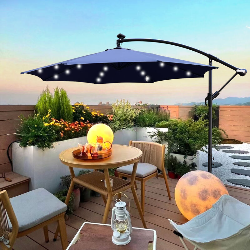 Streamdale 10ft LED Solar Patio Umbrella with Crank and Cross Base