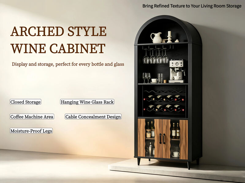 Farmhouse 71" Arched Wine Bar Display Cabinet image number 6