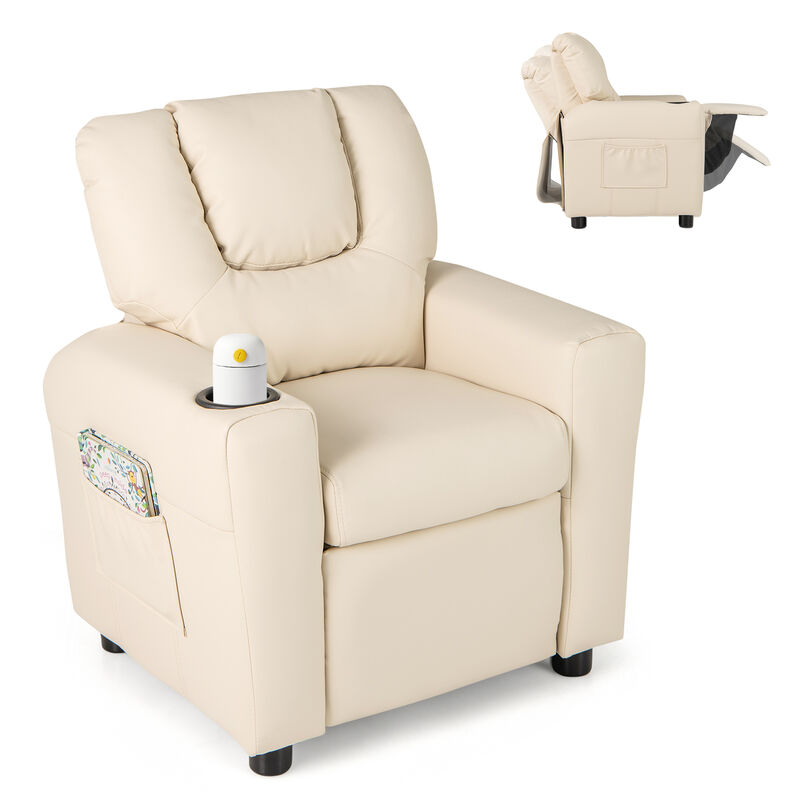 Kids Recliner Chair for Toddlers with Cup Holder and Side Pocket for Storage