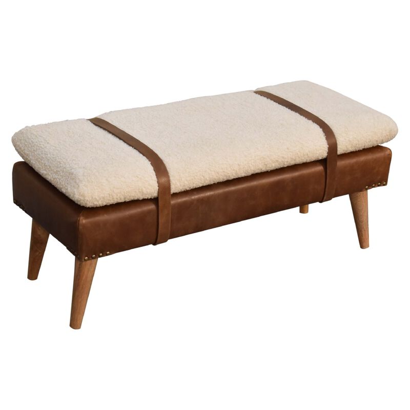 Boucle Buffalo Hide  Solid WoodLeather Bench