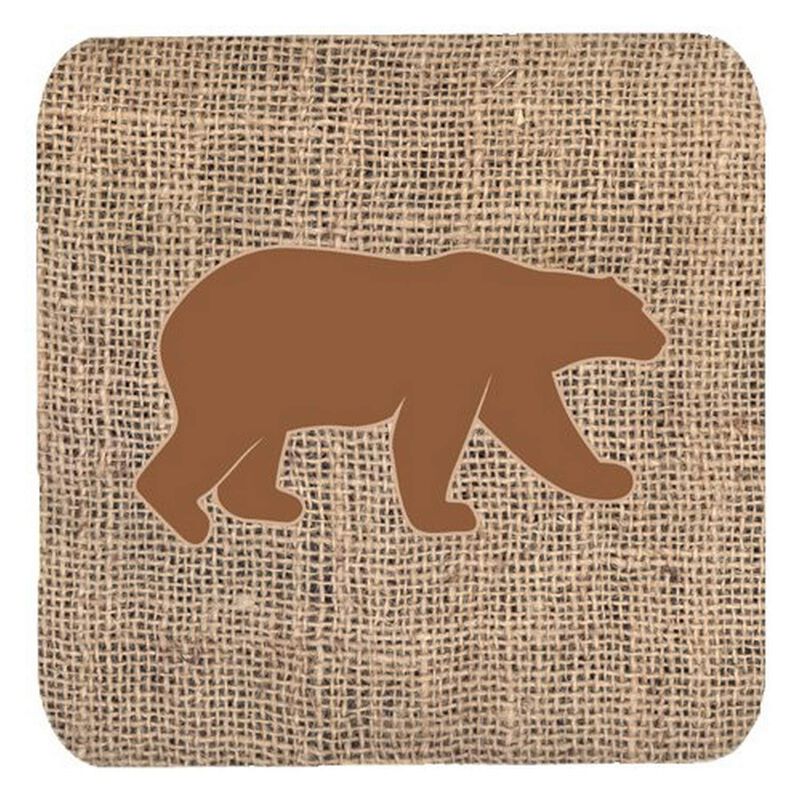Caroline's Treasures BB1005-BL-BN-FC Bear Burlap and Brown Foam Coasters (Set of 4), 3.5 H x 3.5 W, Multicolor