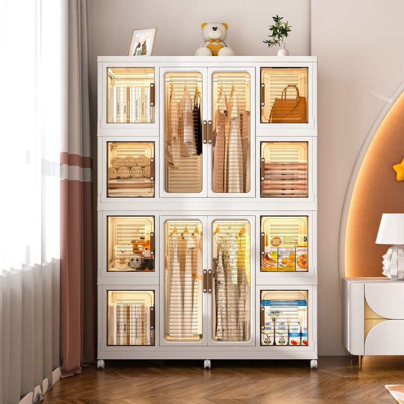 Clihome Portable Wardrobe Closet Organizer, 12 Cubes, 12 Magnetic Doors, Hanging Rods, Hangers image number 2