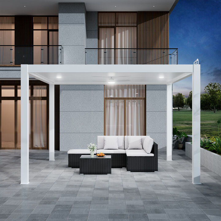 Mondawe 13'x14' Premium Solar Aluminum Pergola, With Intelligent Lighting & Concealed Drainage