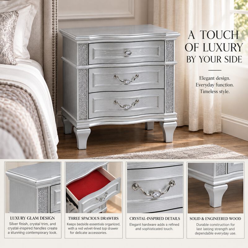 Halvessa Crystal 3-Drawer Nightstand image number 3