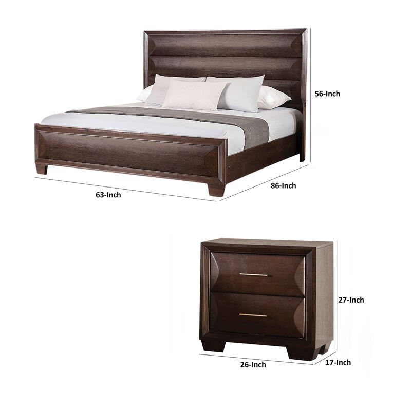 Queen Bedroom Set, Espresso Brown, Gold Wood, 3 Piece Set with 2 Nightstands image number 7