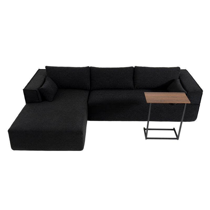 Whisen 112"Modular Sectional Sofa with Free Side Table,Wide Seat,Fully Compressed,Wrinkle-resistant Boucle Fabric Couch with Chaise,Free Combination,L-Shaped Sofa