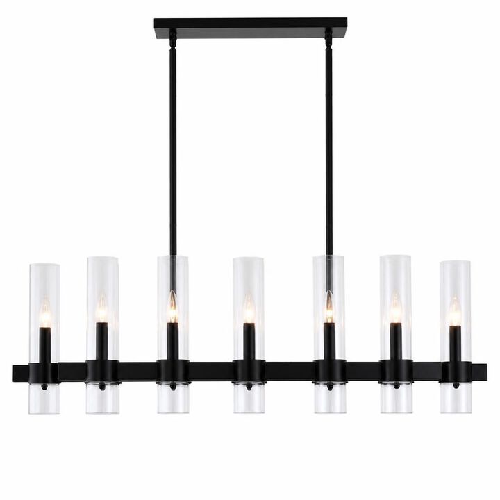 ELEMENT ACE 12-Light Modern Farmhouse Linear Chandelier with Clear Glass Shade, Hanging Pendant Ceiling Light Fixture for Dining Room and Kitchen Island