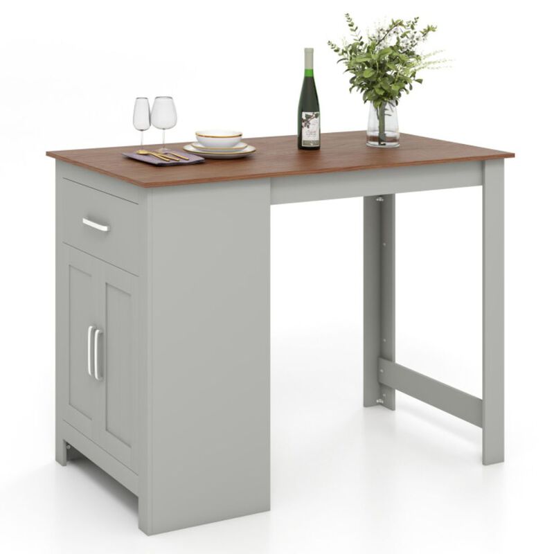 Hivago Counter Height Bar Table with Storage Cabinet and Drawer