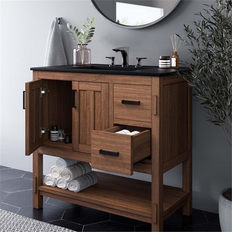 Modway EEI-6535-WAL-BLK Ashlyn 36&rdquo; Wood Bathroom Vanity, Walnut Black image number 9
