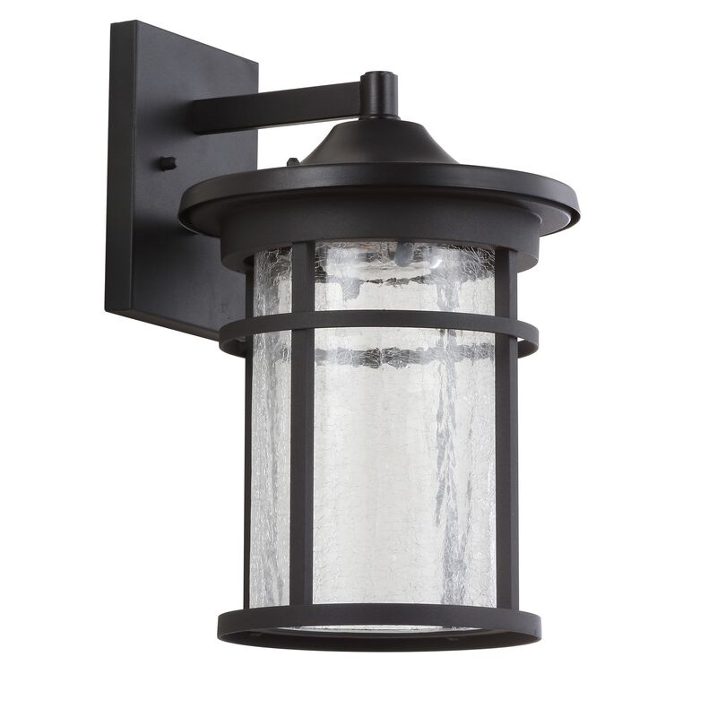 Porto 10.25" Outdoor Wall Lantern Crackled Glass/Metal Integrated LED Wall Sconce, Black image number 5