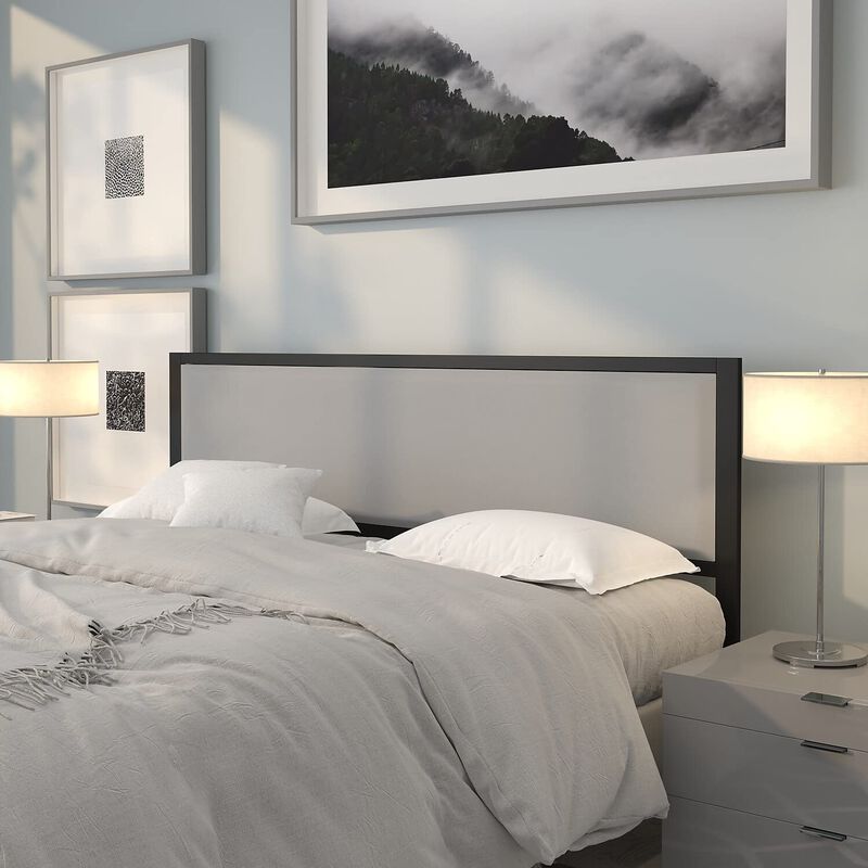 Flash Furniture Melbourne Metal Upholstered King Size Headboard in Light Gray Fabric image number 1