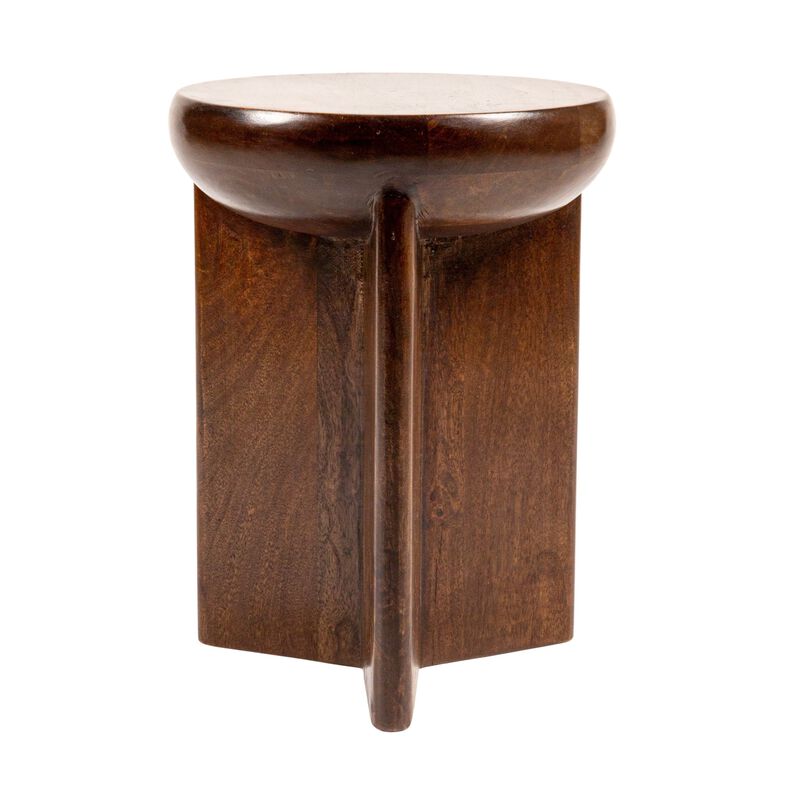 Semi-Sphere Mango Wood Accent Table with Solid Legs, Walnut Finish image number 3