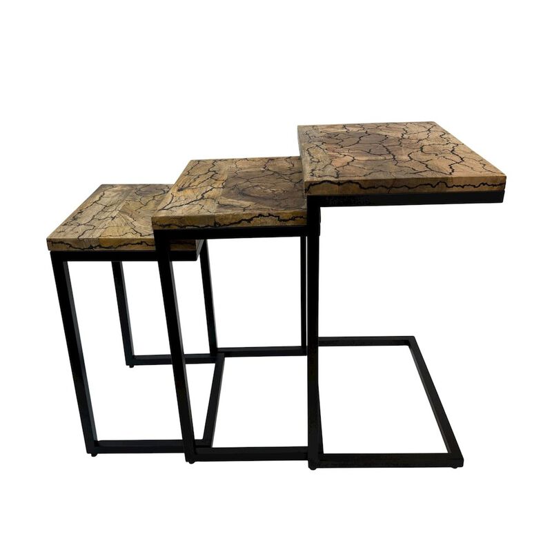 Carolina Chair & Table Electra 3 Piece Nesting Table Set - Electrified Wood - Black Iron