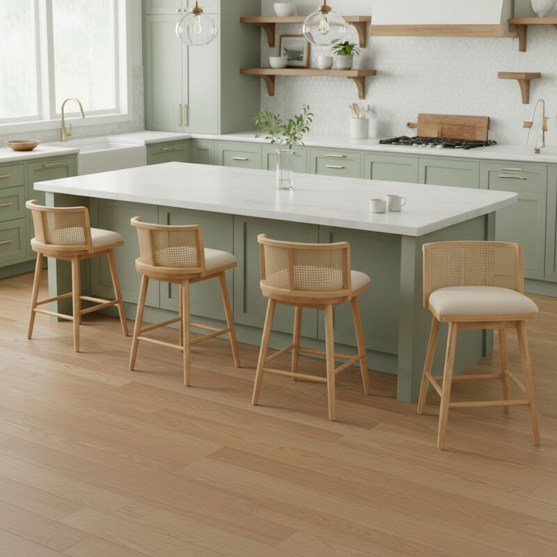Christopher Knight Home Lyric Modern Woven Rattan Rubberwood Upholstered Counter Stools with Rattan Curved Backrest (Set of 4) image number 1