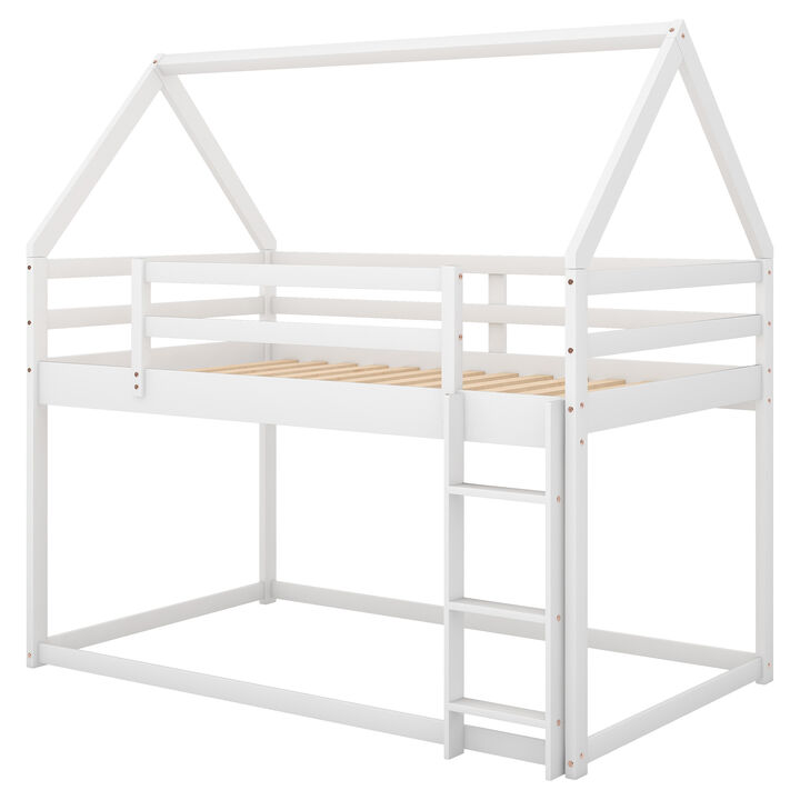 Merax Low Bunk Bed,House Bed with Ladder