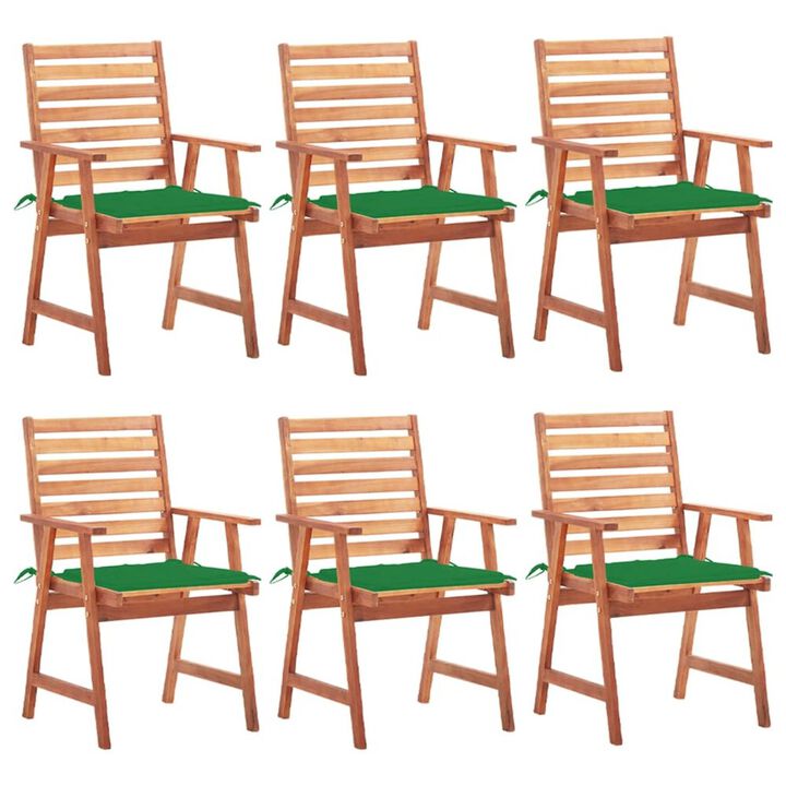 Patio Chair Set of 6 Natural Wood Solid Acacia Wood, 100% Polyester