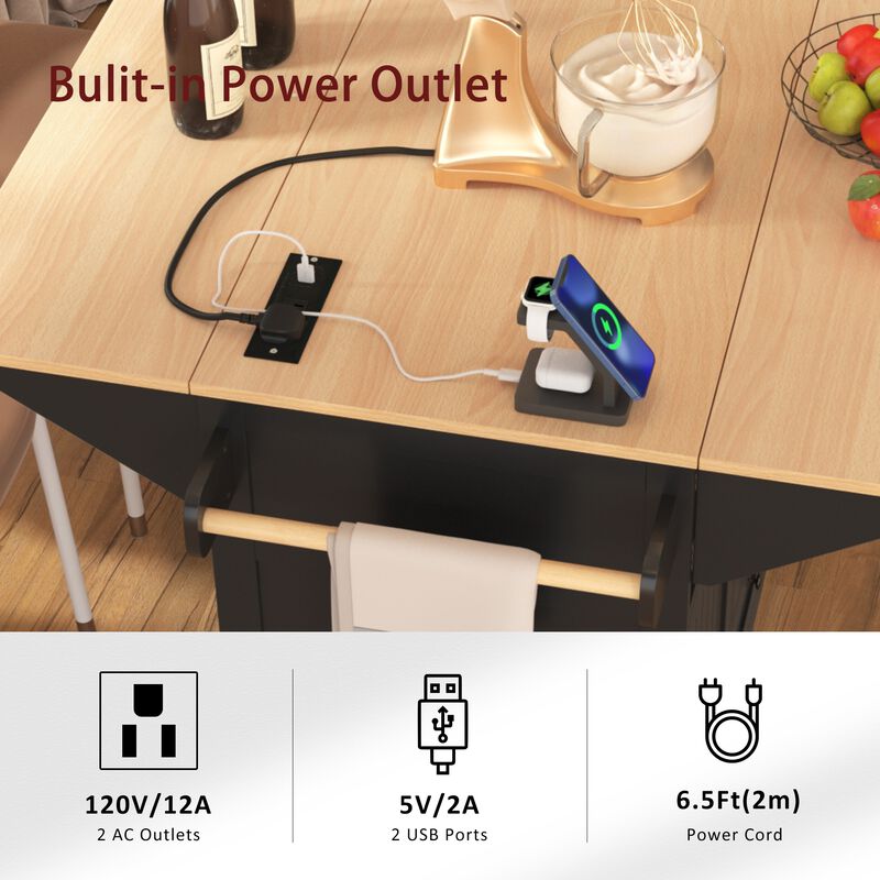 Merax Kitchen Island with 2 Drop Leaf  and 3 Drawers