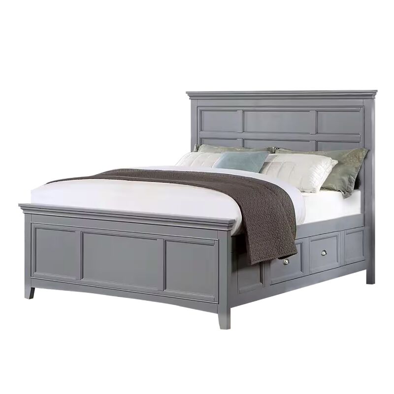 3pc King Bedroom Set, Gray, Chrome Wood, 2 Nightstands image number 4