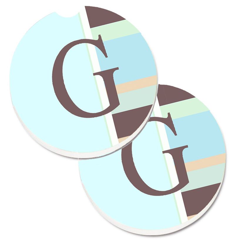 Caroline's Treasures Letter G Initial Monogram - Blue Stripes Set of 2 Cup Holder Car Coasters CJ1003-GCARC, 2.56, Multicolor