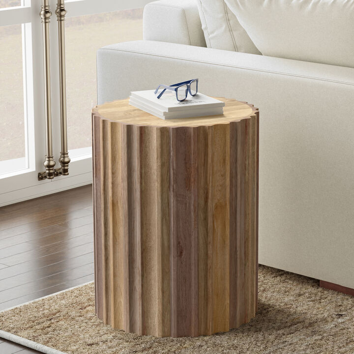 Rolf 16 inch Wide Solid Mango Boho Contemporary End Table in Natural, Assembled