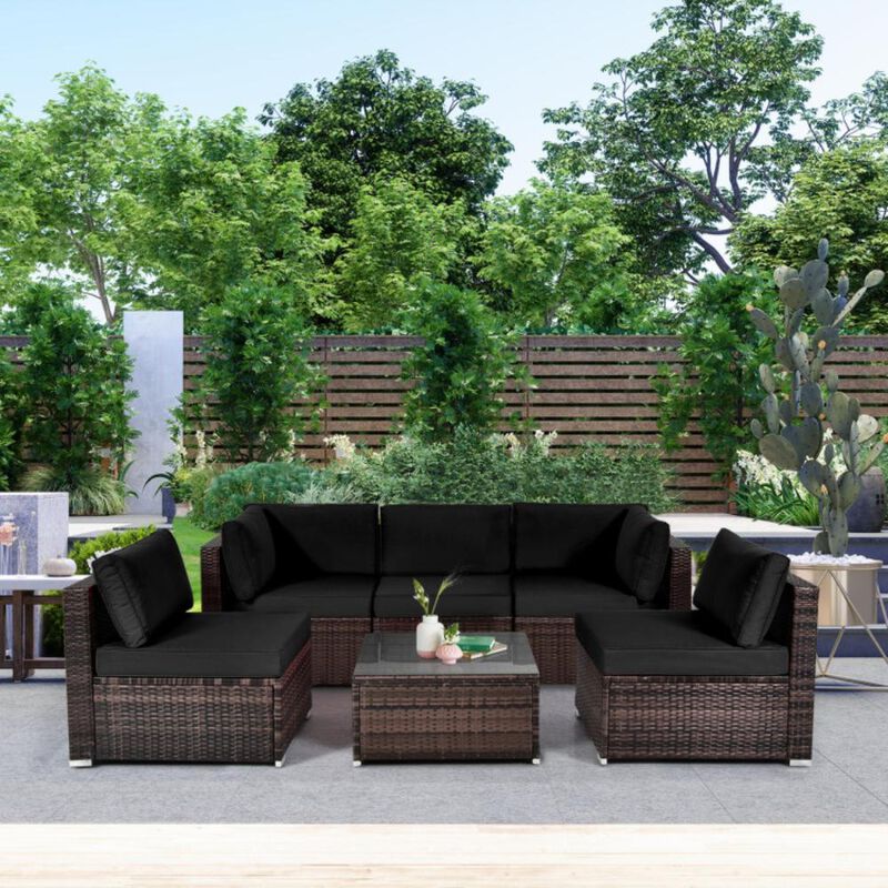 Hivvago 6 Pieces Patio Rattan Furniture Set with Cushions
