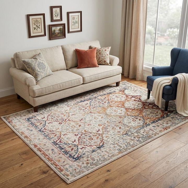 HomeRoots Floral Medallion Power Loom Area Rug