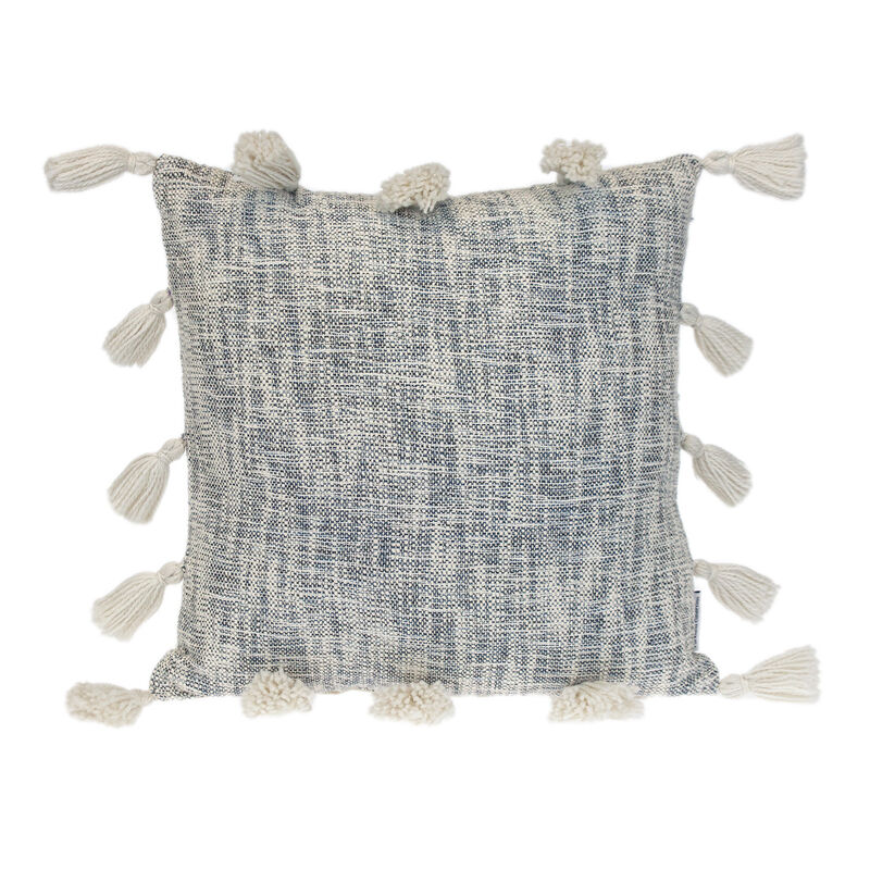 HomeRoots 18" Gray and White Striped Cotton Throw Pillow With Tassels image number 0