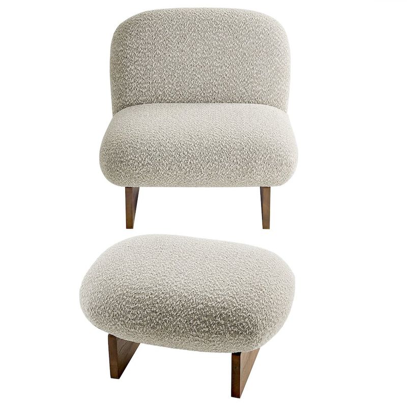 Loyal Boucle Fabric Accent Chair and Ottoman Set image number 5