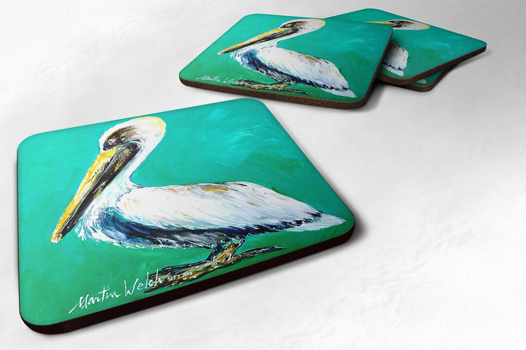 Caroline's Treasures MW1036FC Bird-Pelican Lightin Up Foam Coasters (Set of 4), 3.5 H x 3.5 W, Multicolor