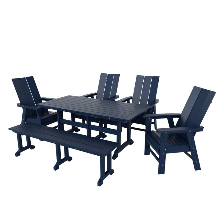 WestinTrends 6 Piece Outdoor Patio Dining Table and Armchair Dining Bench Set