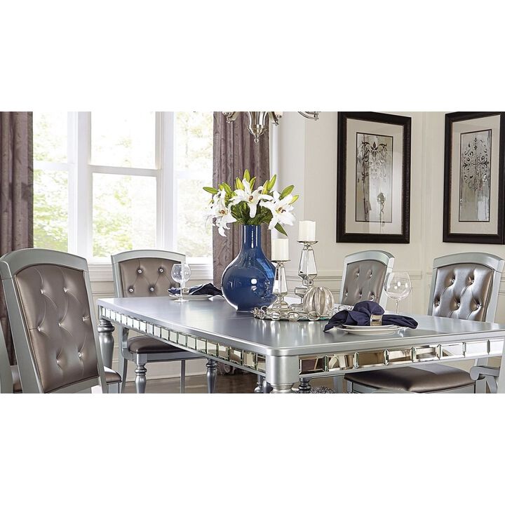 Glamorous Silver Finish Dining Set 5pc Dining Table 4x Side Chairs Crystal Button Tufted Upholstered Modern Style Furniture