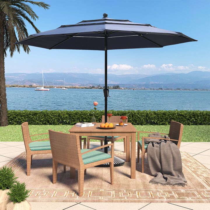 10 FT Patio Umbrella 3-Tier Outdoor Patio Table Umbrella Large Umbrella Pool Umbrella For Deck, Pool, Garden, Patio-Navy Blue