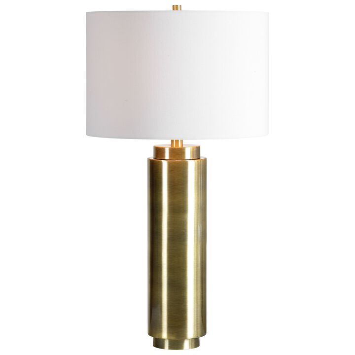 29" Antique Brushed Brass Table Lamp with White Drum Shade