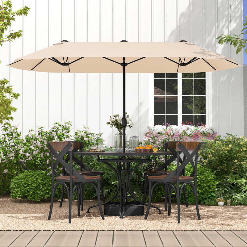 Double-Sided Patio Twin Table Umbrella with Crank Handle