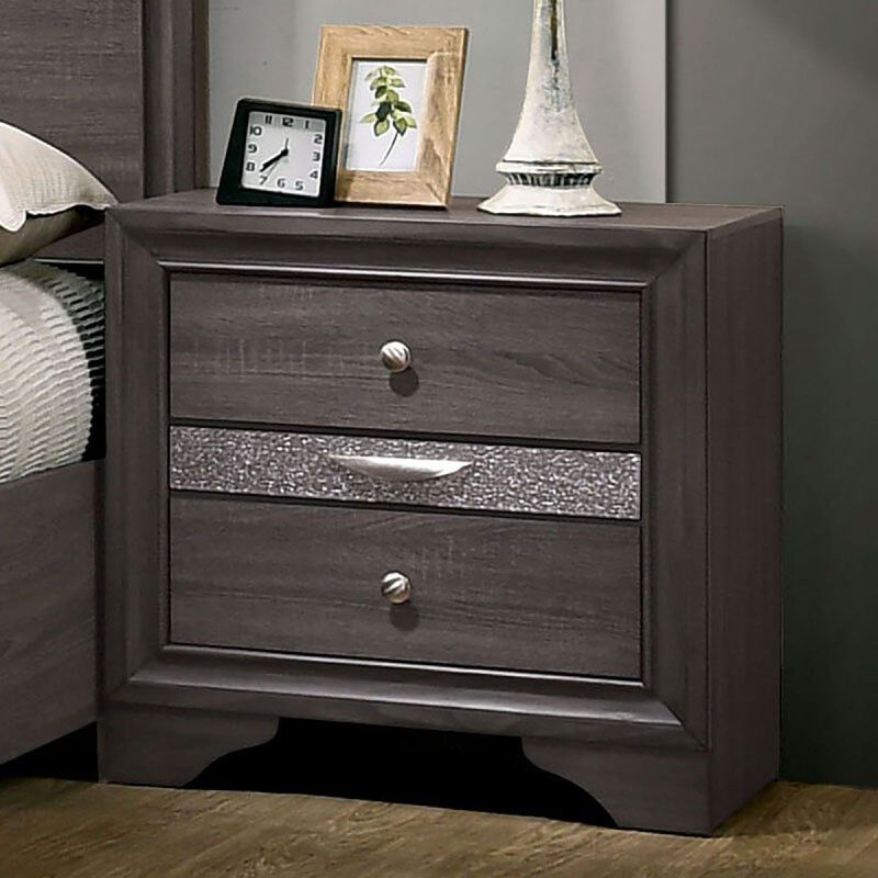 Streamdale Contemporary Silver Nightstand with Hidden Jewelry Drawer