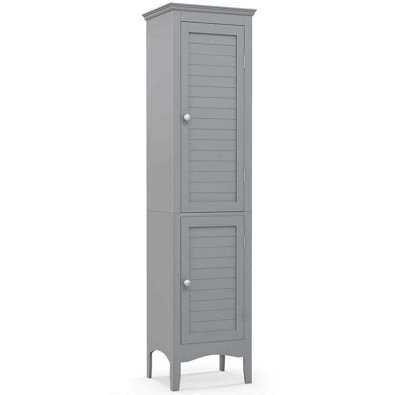 Costway Tall Bathroom Floor Cabinet Narrow Linen Tower with 2 Doors & Adjustable Shelf Grey