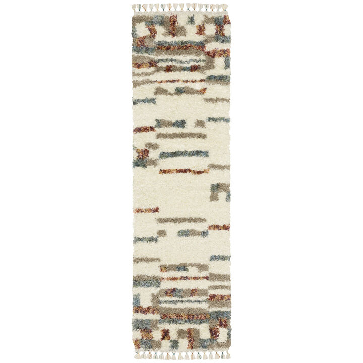 HomeRoots Abstract Shag Distressed Area Rug With Fringe