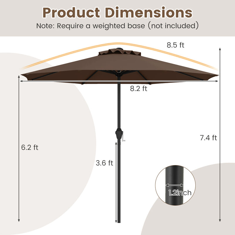 Outdoor Heavy Duty Market Umbrella with Crank Handle and 8 Sturdy Ribs
