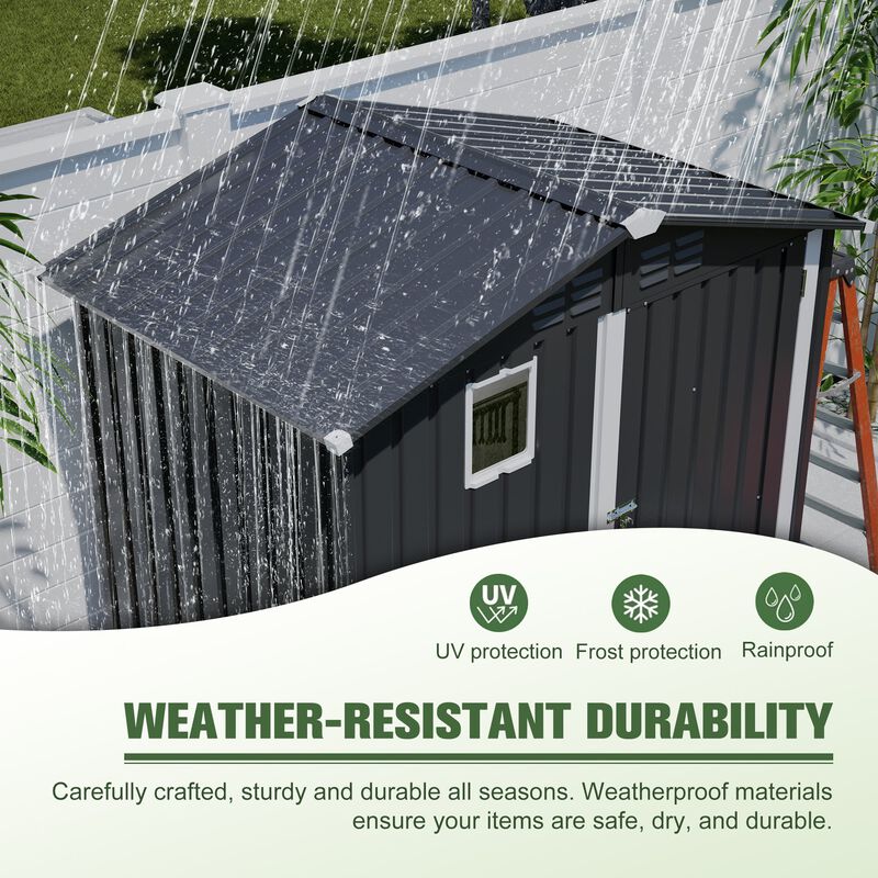 6FT x 4FT Metal Outdoor Storage Shed, Steel Utility Tool Shed Storage House image number 4